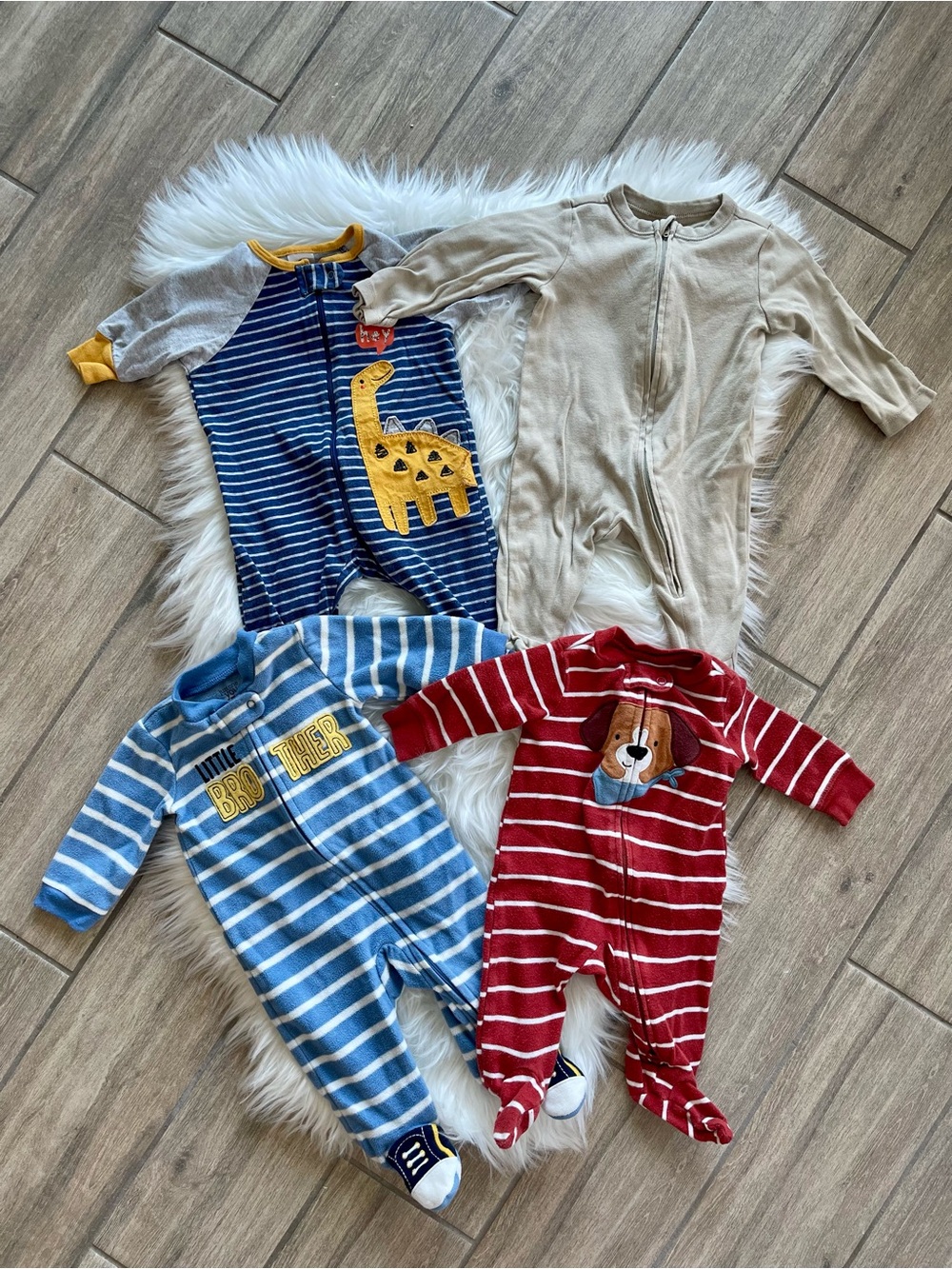 Kids One-Piece Footed Pajama Set - Red Stripe Dog Design